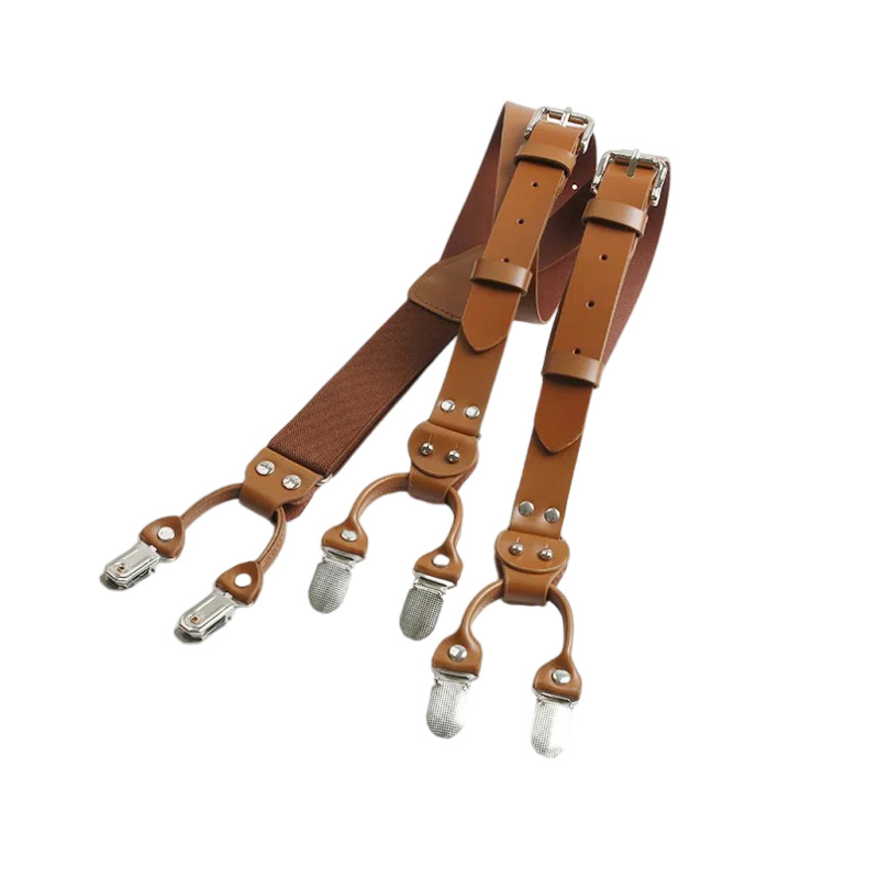 Suspenders Clip Men - Suspender pria elastisitas kulit 2.5Cm, 6