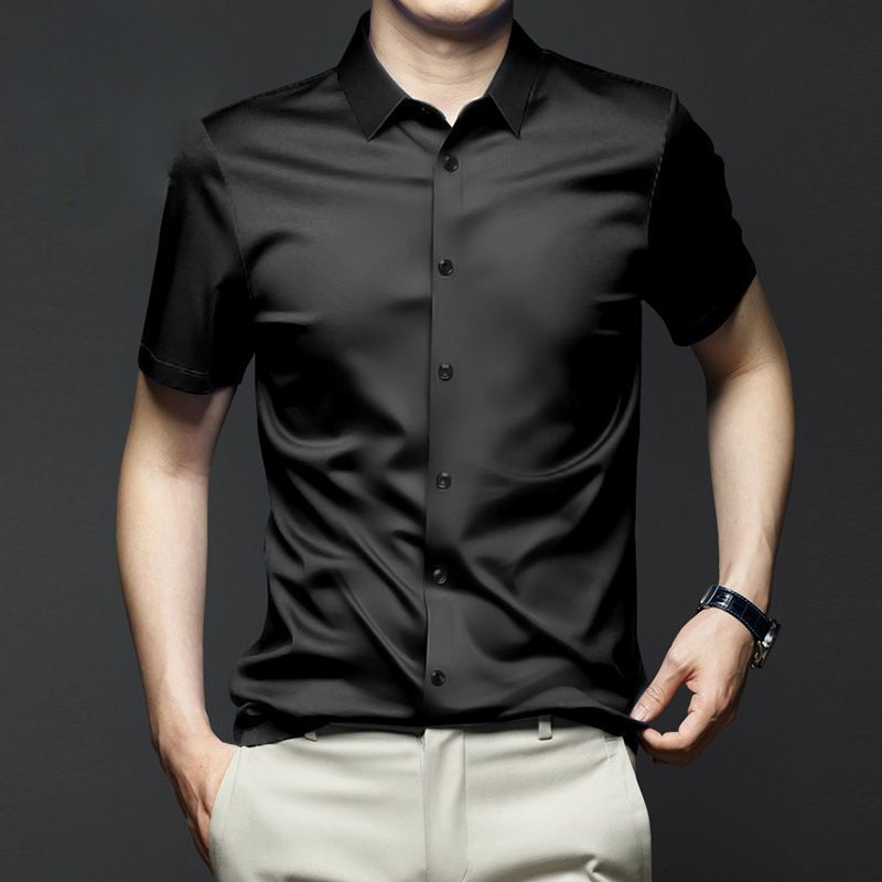 Dress Shirt Non-Iron - Blus bisnis laki-laki, baju gaun lengan