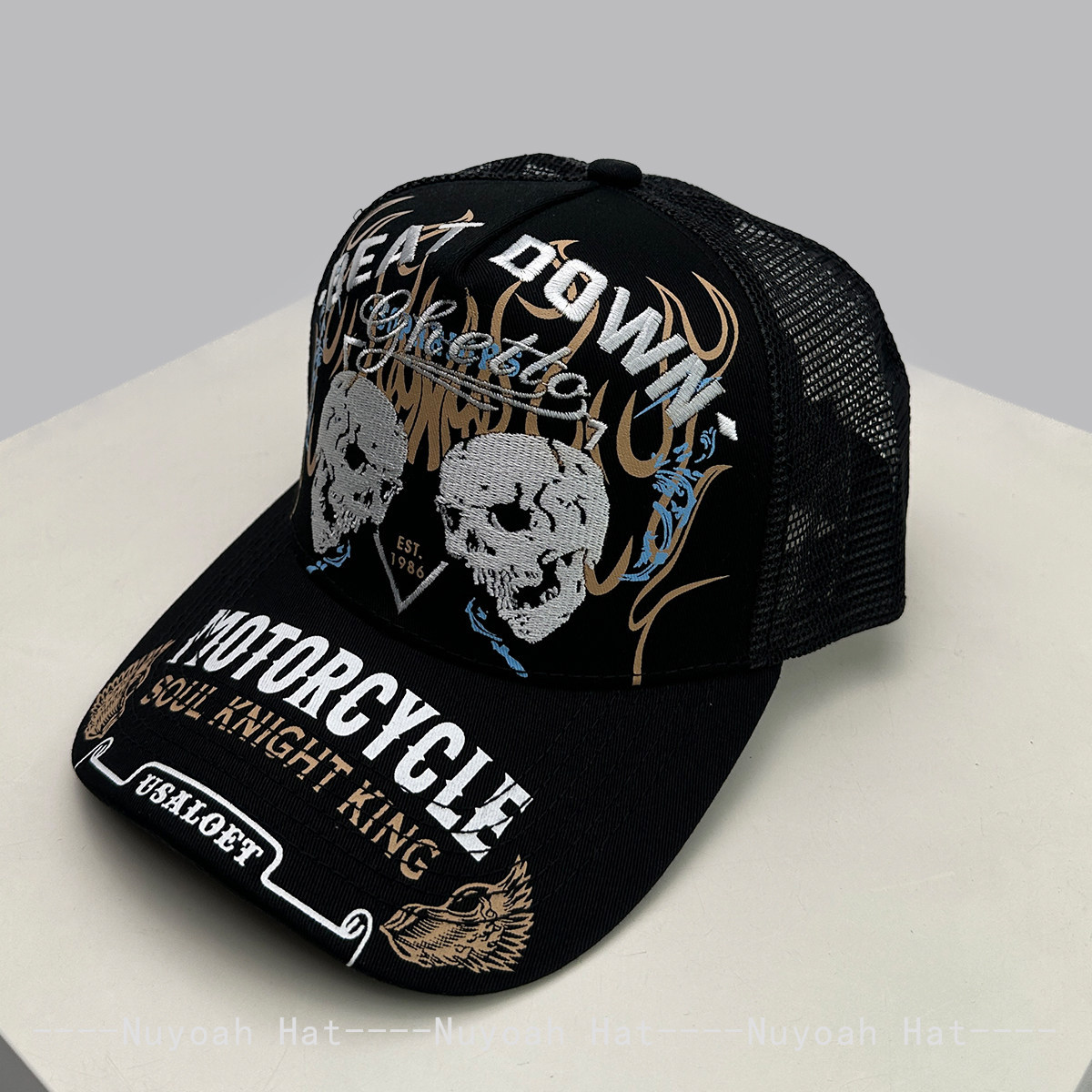 Trucker Hat Cap - Topi Trucker Bordir Tengkorak Api, Model