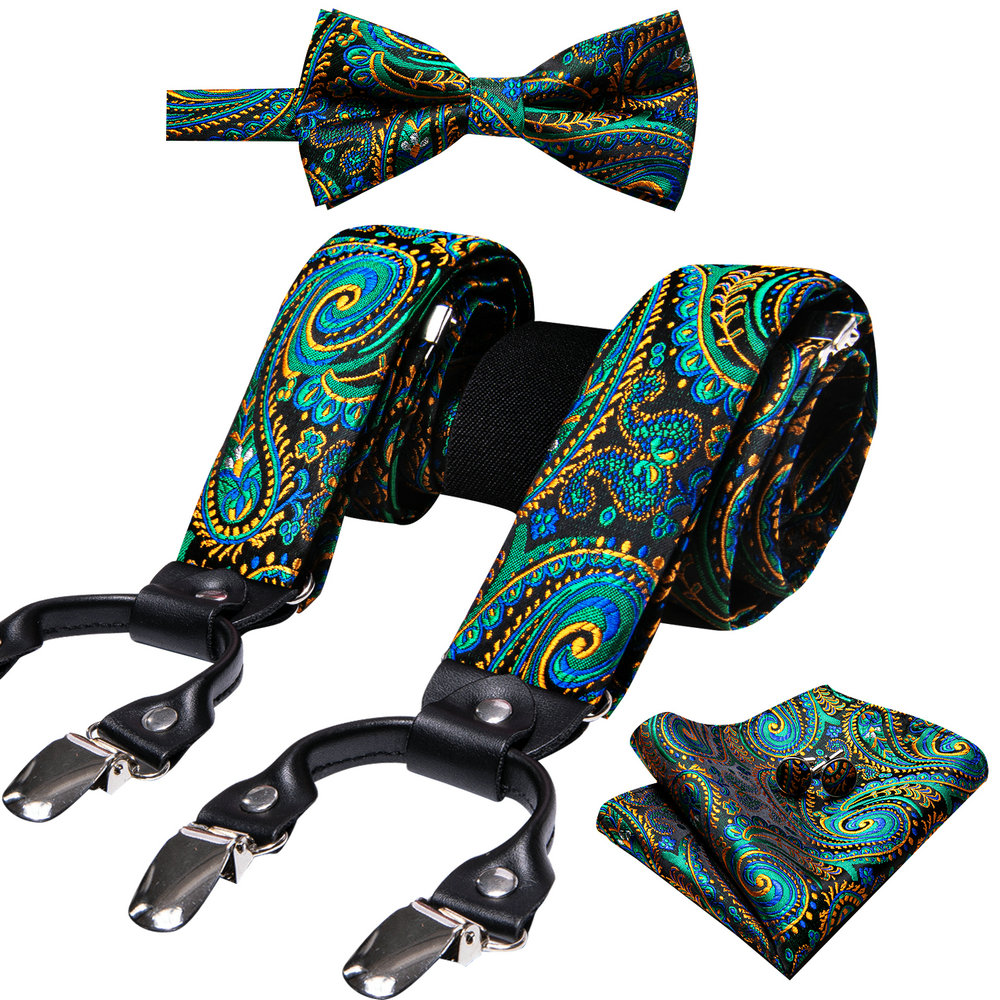 Suspenders Clip Men - Fashion Paisley sutra hijau pria Suspender