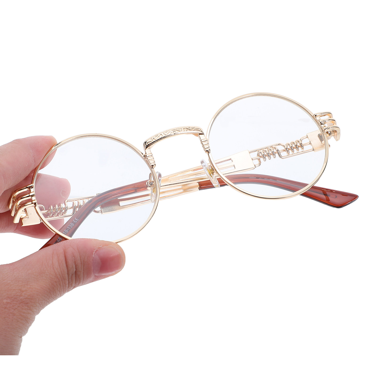Men'S Fashion Non Prescription Glasses - Kacamata Steampunk Bulat Vintage Berbahan Logam,