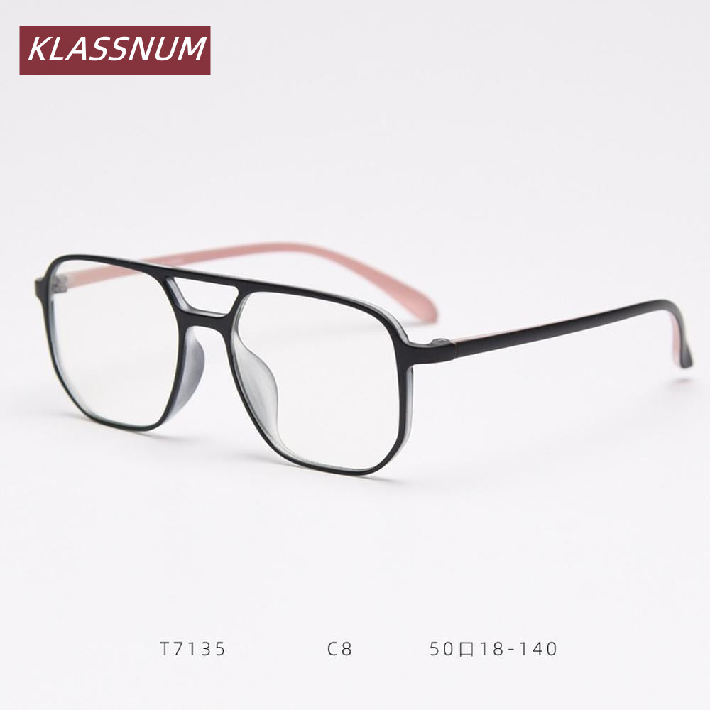 Men'S Fashion Non Prescription Glasses - KLASSNUM Bingkai Kacamata Persegi Jembatan Ganda